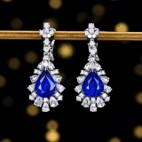14k Gold 5.36 Ctw Natural Sapphire & Diamond Earrings