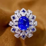 14k Gold 2.35 Ctw Vivid Blue Natural Sapphire & Diamond Ring