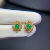 14k Gold 0.8 Ct Vivid Green Natural Emerald & Pearl Earrings