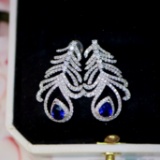 14k Gold 2.49 Ctw Vivid Blue Natural Sapphire & Diamond Earrings