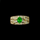 14k Gold 1.01 Ctw Vivid Green Natural Tsavorite & Diamond Ring