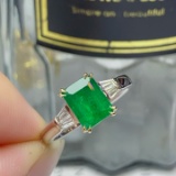 14k Gold 1.61 Ctw Vivid Green Natural Emerald & Diamond Ring