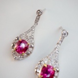 14k Gold 1.77 Ctw Natural Ruby & Diamond Earrings