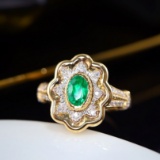 14k Gold 0.70 Ctw Vivid Green Natural Emerald & Diamond Ring