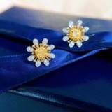 14k Gold 0.63 Ctw Natural Yellow Diamond & Diamond Earrings
