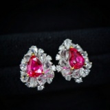 14k Gold 2.34 Ctw Natural Ruby & Diamond Earrings