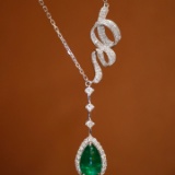 14k Gold 3.74 Ctw Vivid Green Natural Emerald & Diamond Necklace