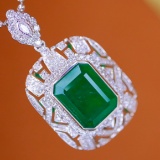 14k Gold 6.56 Ctw Vivid Green Natural Emerald & Diamond Pendant