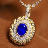 14k Gold 0.94 Ctw Natural Sapphire & Diamond Pendant