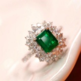14k Gold 2.07 Ctw Vivid Green Natural Emerald & Diamond Ring