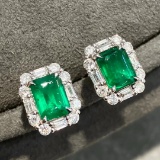 14k Gold 1.41 Ctw Vivid Green Natural Emerald & Diamond Earrings