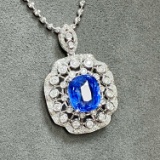 14k Gold 3.64 Ctw Natural Sapphire & Diamond Pendant