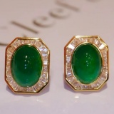 14k Gold 8.20 Ctw Vivid Green Natural Emerald & Diamond Earrings