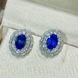 14k Gold 3.76 Ctw Natural Sapphire & Diamond Earrings