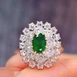 14k Gold 1.44 Ctw Vivid Green Natural Emerald & Diamond Ring