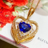 14k Gold 2.37 Ctw Natural Sapphire & Diamond Pendant