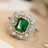 14k Gold 1.27 Ct Vivid Green Natural Emerald & Diamond Ring