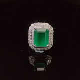 14k Gold 5.30 Ct Vivid Green Natural Emerald & Diamond Ring