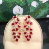 14k Gold 6.50 Ct Natural Ruby & Diamond & Sapphire Earrings