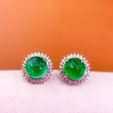 14k Gold 3 Ct Vivid Green Natural Emerald & Diamond Earrings