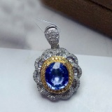 14k Gold 1.80 Ct Natural Sapphire & Diamond Pendant