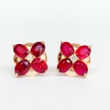 14k Gold 2.38 Ct Natural Ruby & Diamond Earrings