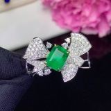 14k Gold 1.70 Ct Vivid Green Natural Emerald & Diamond Ring