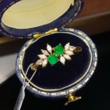 14k Gold 0.5 Ct Vivid Green Natural Emerald & Diamond Ring