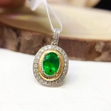 14k Gold 0.9 Ct Vivid Green Natural Emerald & Diamond Pendant