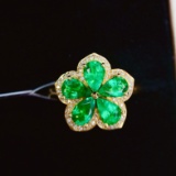 14k Gold 2.16 Ct Vivid Green Natural Emerald & Diamond Ring