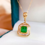 14k Gold 0.8 Ct Vivid Green Natural Emerald & Diamond Necklace