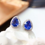 14k Gold 2 Ct Vivid Blue Natural Sapphire & Diamond Earrings