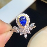 14k Gold 1.25 Ct Vivid Blue Natural Sapphire & Diamond Ring
