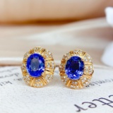 14k Gold 2.23 Ct Vivid Blue Natural Sapphire & Diamond Earrings