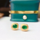 14k Gold 1 Ct Vivid Green Natural Emerald Earrings