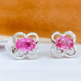 14k Gold 1.12 Ct Natural Sapphire & Diamond Earrings