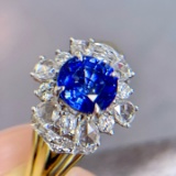 14k Gold 1.8 Ctw Vivid Blue Natural Sapphire & Diamond Ring