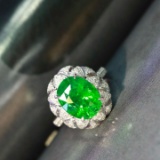 14k Gold 4.23 Ctw Vivid Green Natural Tsavorite & Diamond Ring