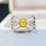 14k Gold 0.82 Ctw Natural Yellow Diamond & Diamond Ring