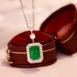 14k Gold 2.48 Ctw Vivid Green Natural Emerald & Diamond Necklace