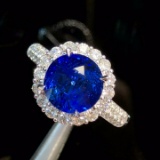 14k Gold 3.47 Ctw Vivid Blue Natural Sapphire & Diamond Ring