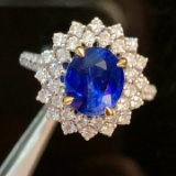 14k Gold 3.79 Ctw Vivid Blue Natural Sapphire & Diamond Ring