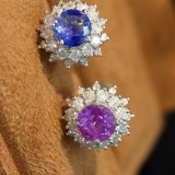 14k Gold 2.12 Ctw Natural Sapphire & Diamond Earrings