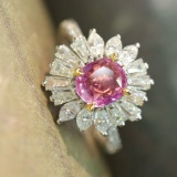 14k Gold 1.03 Ctw Natural Padparadscha Sapphire & Diamond Ring