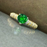 14k Gold 0.85 Ctw Vivid Green Natural Tsavorite & Diamond Ring