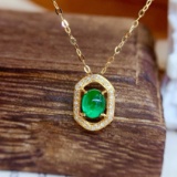 14k Gold 0.5 Ct Vivid Green Natural Emerald & Diamond Necklace