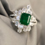 14k Gold 1.44 Ctw Vivid Green Natural Emerald & Diamond Ring