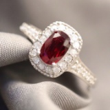 14k Gold 0.89 Ctw Vivid Red Natural Ruby & Diamond Ring