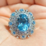 14k Gold 4.74 Ctw Natural Aquamarine & Diamond Ring