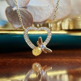 14k Gold 0.30 Ctw Natural Yellow Diamond & Diamond Necklace